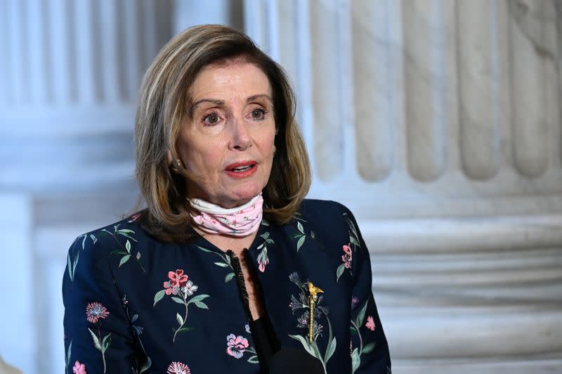 U.S. Speaker of the House Pelosi participates in a TV interview on Capitol Hill in Washington