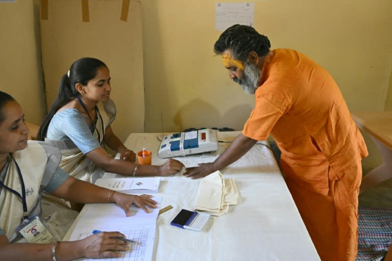 Polling officials have had to traverse through the Gir forest to set up a voting booth in Banej, where Mahant Haridas Udaseen is the sole resident (Indranil MUKHERJEE)