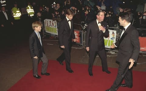 Princes Harry, William and Charles attend the Spice World movie premiere
