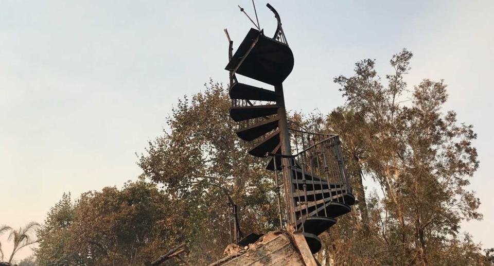 California fires: One of the last things remaining on Neil Johnson and Tracey Birdsall's Malibu property is the spiral staircase. Source: Supplied