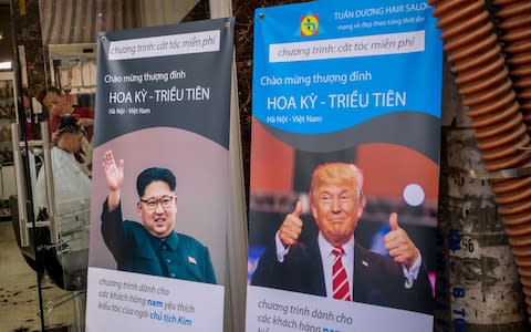 A Hanoi barber is offering a choice between a Kim or a Trump haircut - Credit: Linh Pham/Getty Images