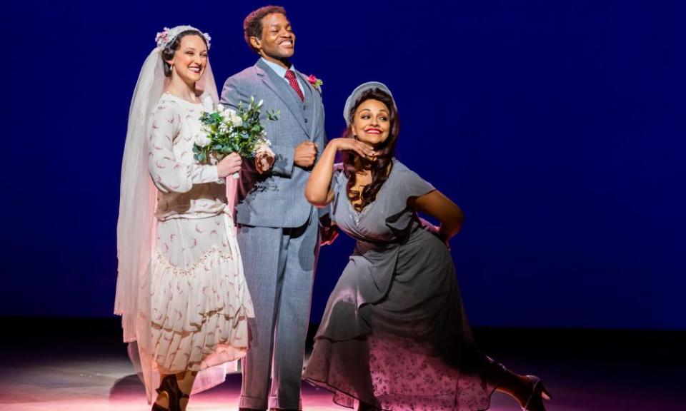 Jennifer France (Mary), Frederick Ballentine (George) and Danielle de Niese (Clara) in It's a Wonderful Life at the London Coliseum.