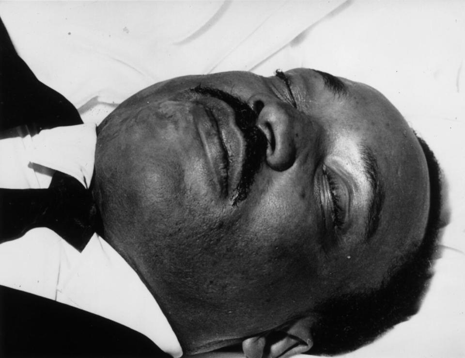 Dr. Martin Luther King’s body during a service following his 1968 assassination in Memphis. (Credit: Keystone via Getty Images)
