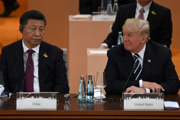 China's President Xi Jinping (L) and US President Donald Trump attend a working session on the first day of the G20 summit in Hamburg on July 7, 2017