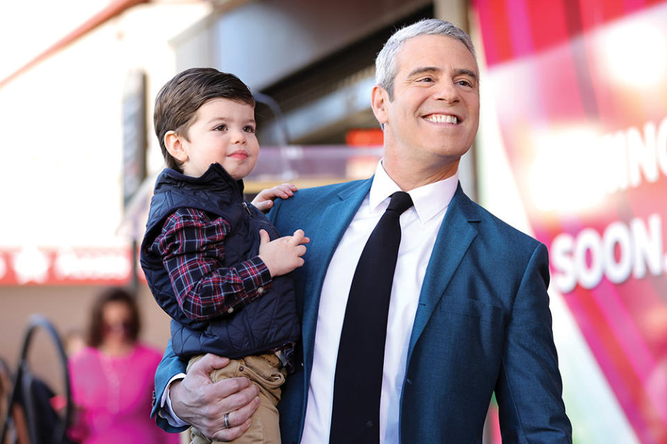 Cohen with son Benjamin at his 2022 Hollywood Walk of Fame ceremony.