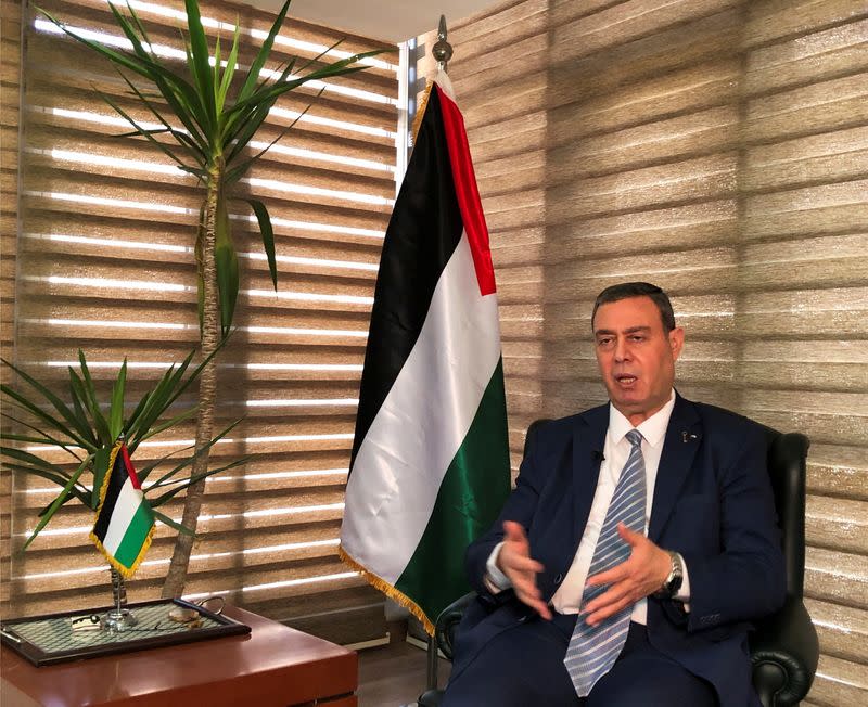 Palestinian Ambassador to Egypt Diab al-Louh speaks during an interview with Reuters at the Palestine embassy in Cairo