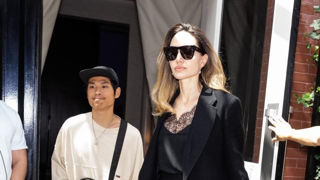 Angelina Jolie Is Chic in a Black Lacy Top While Out With Son Pax