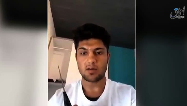 An image grab taken from a video released on July 19, 2016 by Aamaq News Agency, an online service affiliated with the Islamic State (IS) group, purportedly shows teenager "Mohammed Riyadh", the Afghan refugee who slashed people on a German train