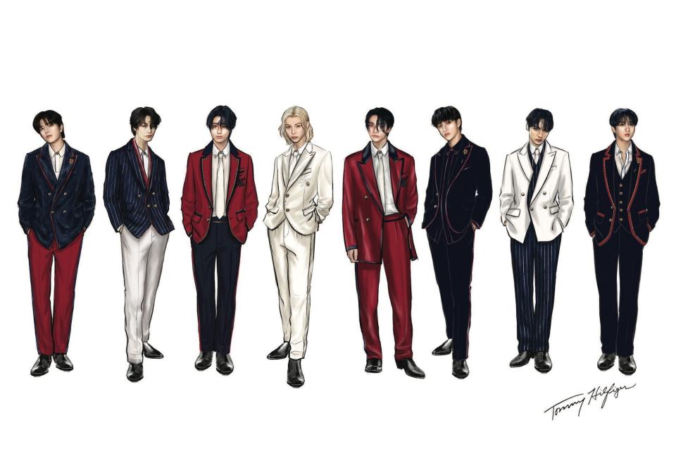 A sketch of Tommy Hilfiger's Met Gala designs for Stray Kids.