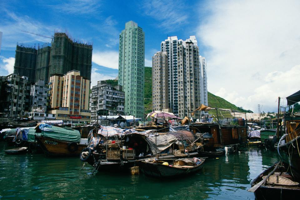 Boats in the area of Aberdeen of Hong Kong.