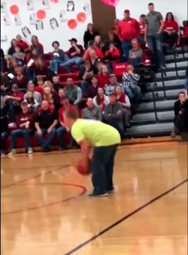 James lined up for the trick shot during halftime of his school's match. Photo: Youtube