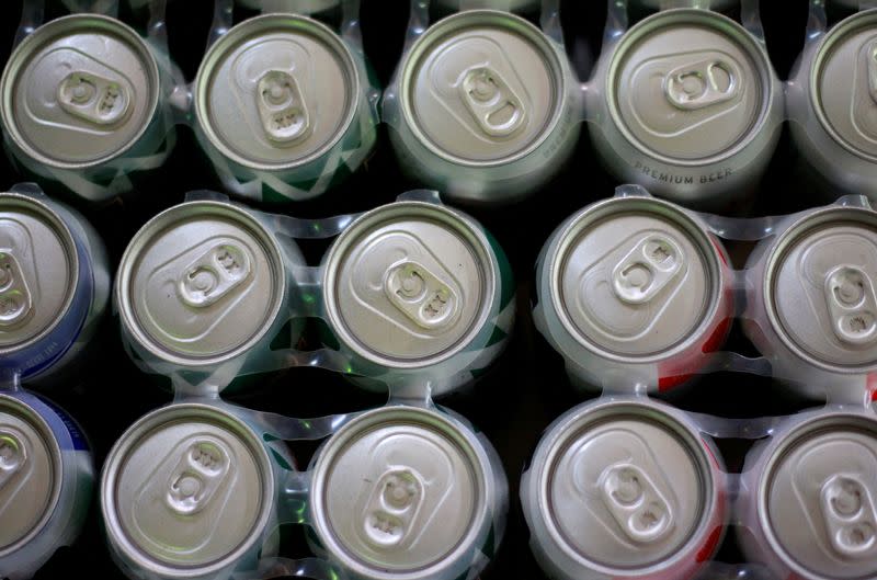 FILE PHOTO: Beer cans are displayed in a store in Ciudad Juarez
