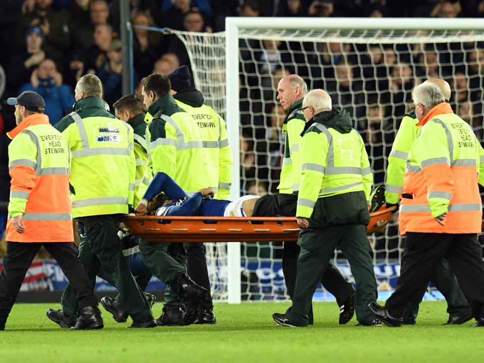 Andre Gomes was taken off on a stretcher after suffering a horrible leg injury against Spurs: Getty