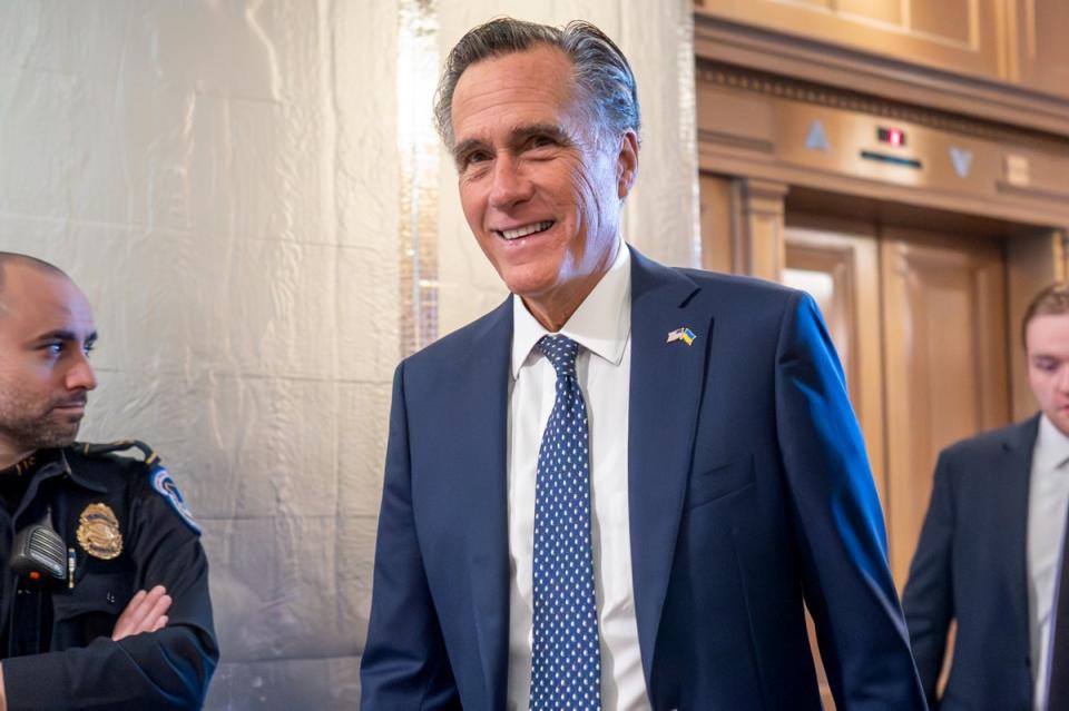 Sen. Mitt Romney, R-Utah, told reporters that seeing his colleagues swarm Donald Trump’s hush money trial was ‘demeaning’ and ‘embarassing’ (AP)