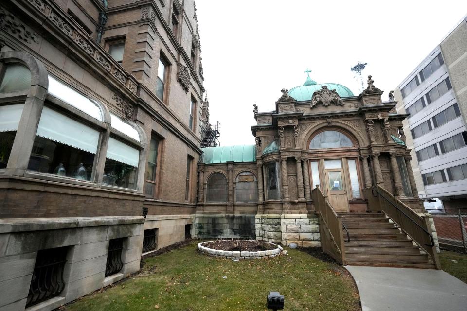 The historic Pabst Mansion's deteriorating pavilion (right) will be deconstructed and could be eventually rebuilt as a porch.