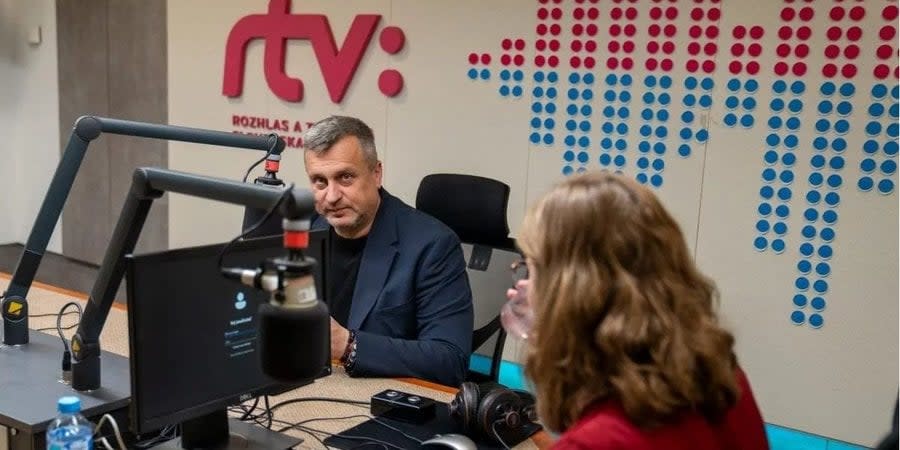 Andrej Danko in the studio of the Slovak broadcaster RTVS