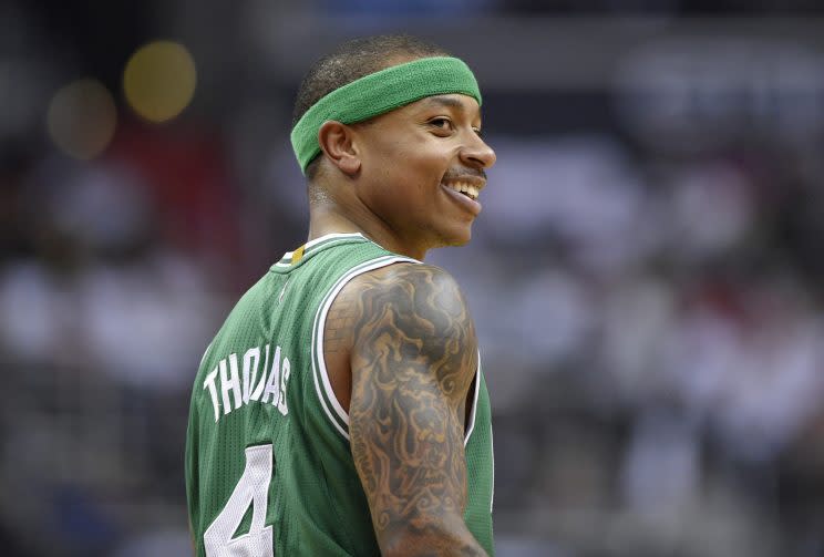 Isaiah Thomas hears the haters and can't help but laugh. (AP)