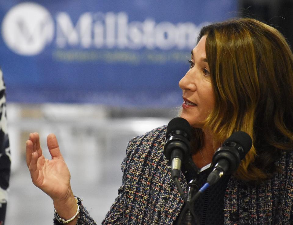 Lt. Gov. Karyn Polito speaks at Millstone Medical in Fall River's industrial park on Monday, June 4, 2022.