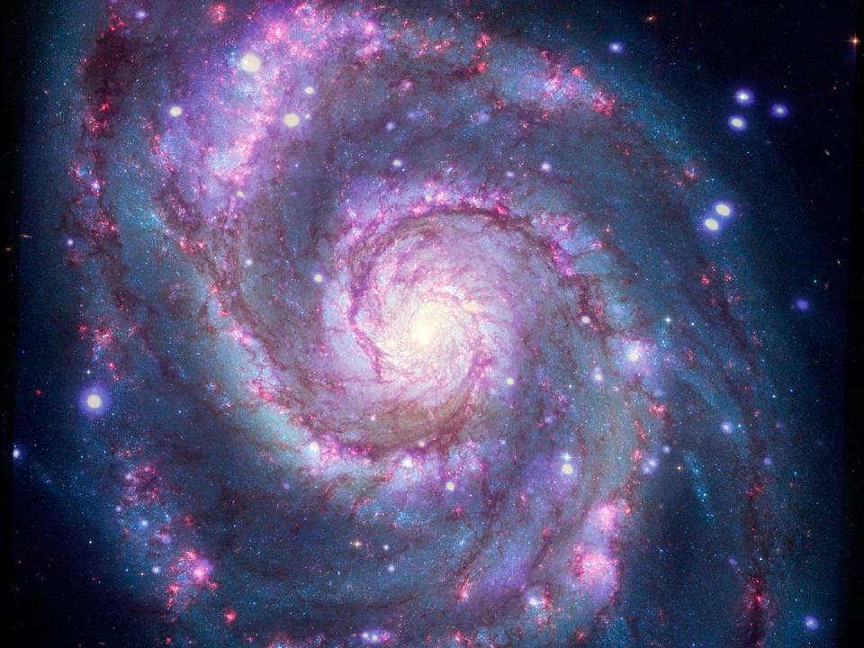 galaxy messier 51 purple pink starry spiral