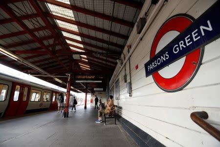 Passengers wait to for a train at Parson's Green Underground station after it reopened following an explosion, in London, September 16, 2017. REUTERS/Peter Nicholls/Files