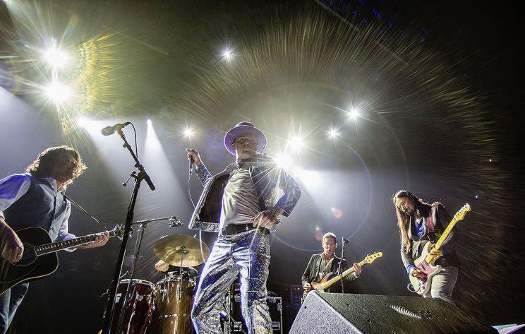 TORONTO, ON - AUG. 10: Gord Downie of The Tragically Hip performing at the Air Canada Centre in Toronto as part of the band's Man Machine Poem tour. (Marcus Oleniuk/Toronto Star via Getty Images)