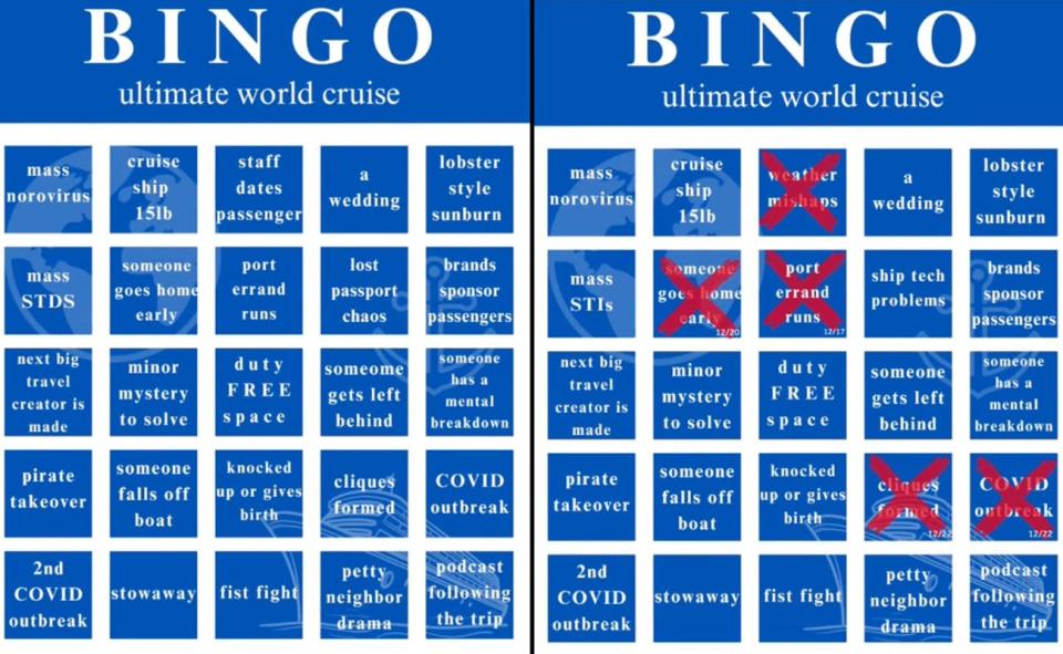 ultimate world cruise bingo card before and after