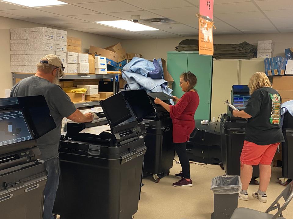Workers at the Guernsey County Board of Elections were busy last week inspecting voting equipment ahead of the 2022 May Primary Election.