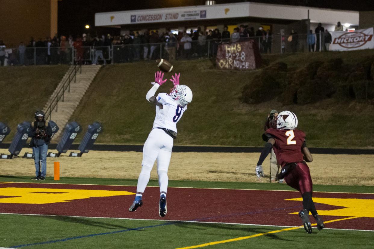 Junior Neil Robinson (9) gets a interception for West Henderson Friday against Hickory High School. [PAT SHRADER/ SPECIAL TO THE TIMES-NEWS]