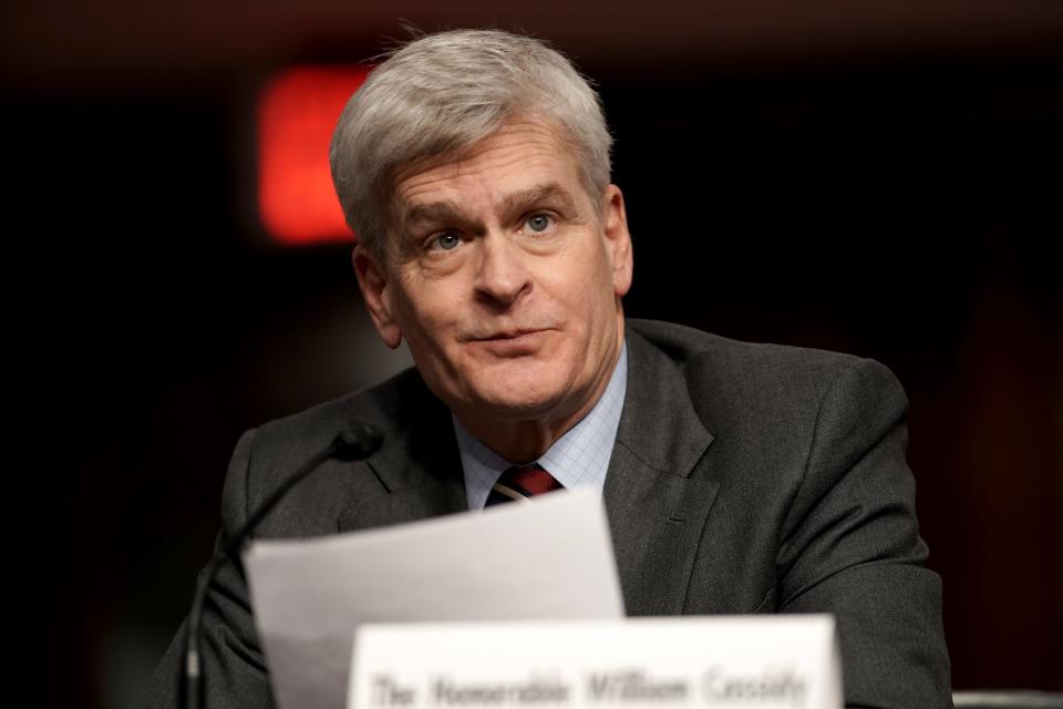 WASHINGTON, DC - JANUARY 27: Sen. Bill Cassidy (R-LA) introduces nominee for United Nations Ambassador Linda Thomas-Greenfield during her Senate Foreign Relations Committee confirmation hearing on January 27, 2021 in Washington, DC. Thomas-Greenfield previously served as Assistant Secretary of State for African Affairs during the Obama administration. (Photo by Greg Nash-Pool/Getty Images) ORG XMIT: 775615748 ORIG FILE ID: 1230816466