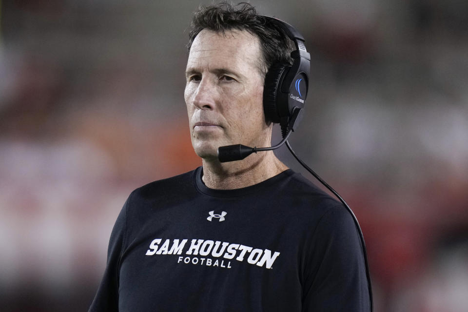 Sam Houston State head coach K.C. Keeler watches from the sideline during the second half of an NCAA college football game against Houston, Saturday, Sept. 23, 2023, in Houston. (AP Photo/Eric Christian Smith)