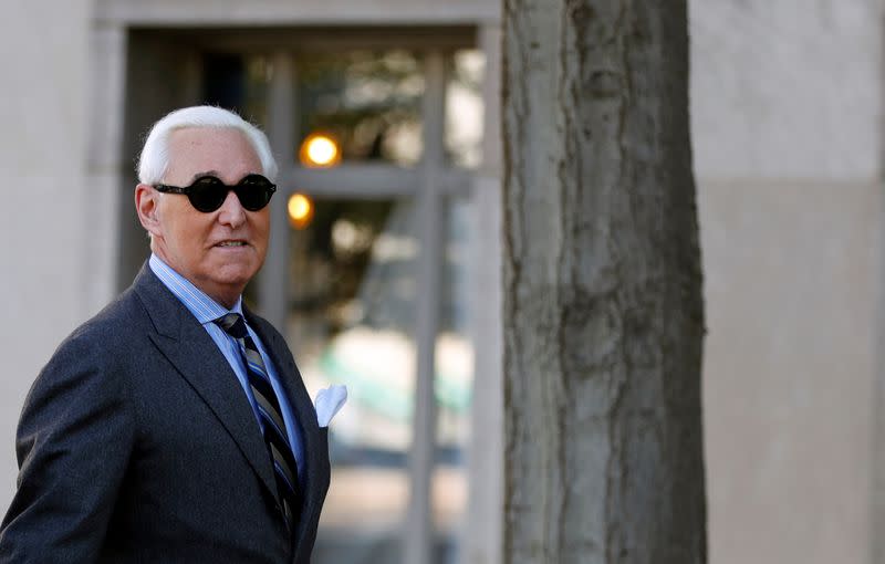 Roger Stone, former campaign adviser to U.S. President Donald Trump, arrives for the continuation of his criminal trial on charges of lying to Congress, obstructing justice and witness tampering at U.S. District Court