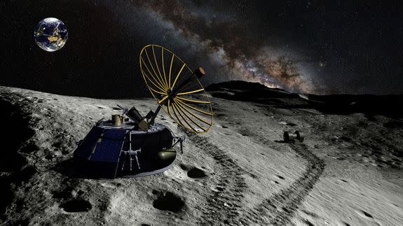 An artist's illustration of the Moon Express lander on the moon.