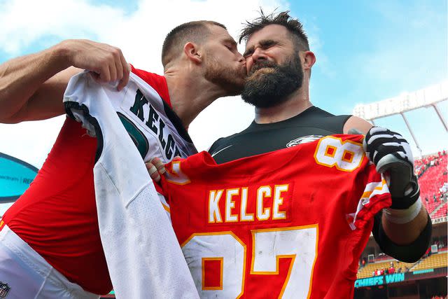 <p>Jay Biggerstaff-USA TODAY Sports</p> Jason and Travis Kelce