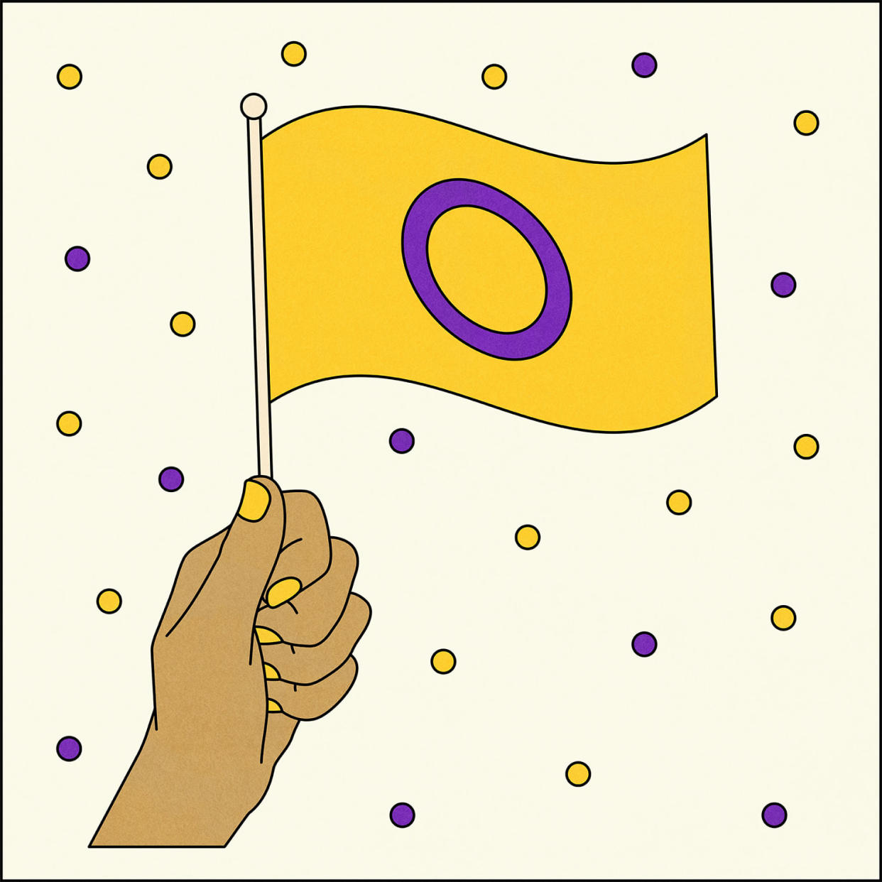 Illustration of hand holding Intersex flag (Allie Sullberg for TODAY)