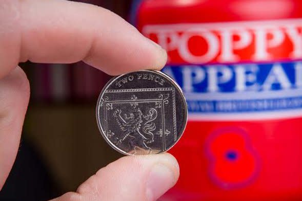 The silver 2p piece found in a collecting tin.