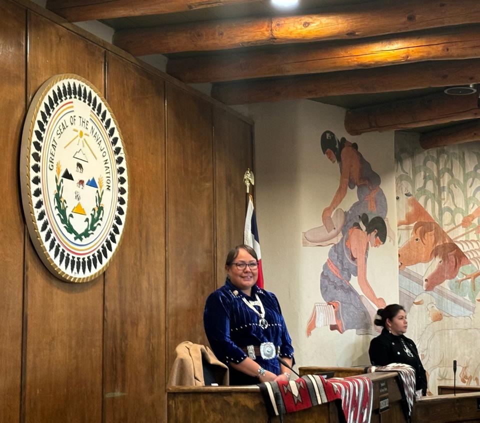 Navajo Nation Speaker Crystalyne Curley prepares to open the Navajo Nation Council's winter session in Window Rock in January.