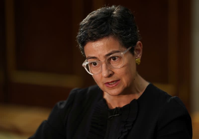 Spain's Minister of Foreign Affairs Arancha Gonzalez Laya speaks during an interview with Reuters at the Ministry of Foreign Affairs in Madrid