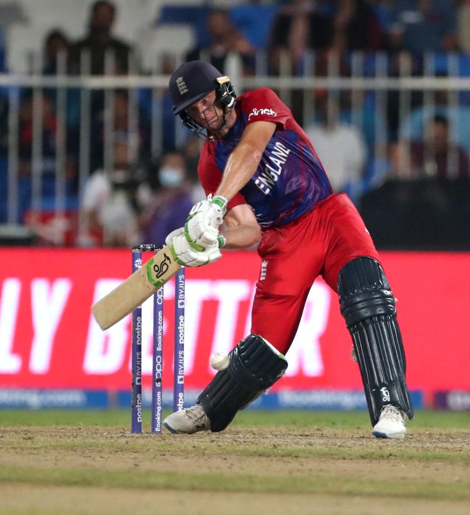 Jos Buttler on his way to his century (Aijaz Rahi/AP). (AP)