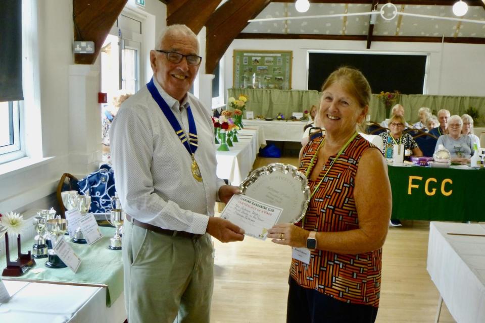 Marian Patterson receiving the Cunliffe Cup. Picture: Ferring Gardening Club