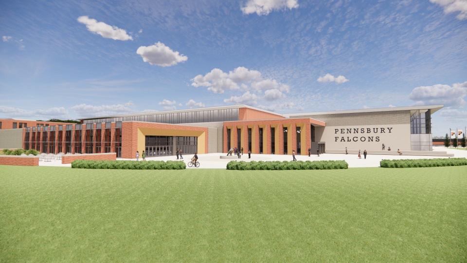 The KCBA firm's design for the new high school includes a plaza near the athletic complex with a statue of the Pennsbury Falcon in its center.