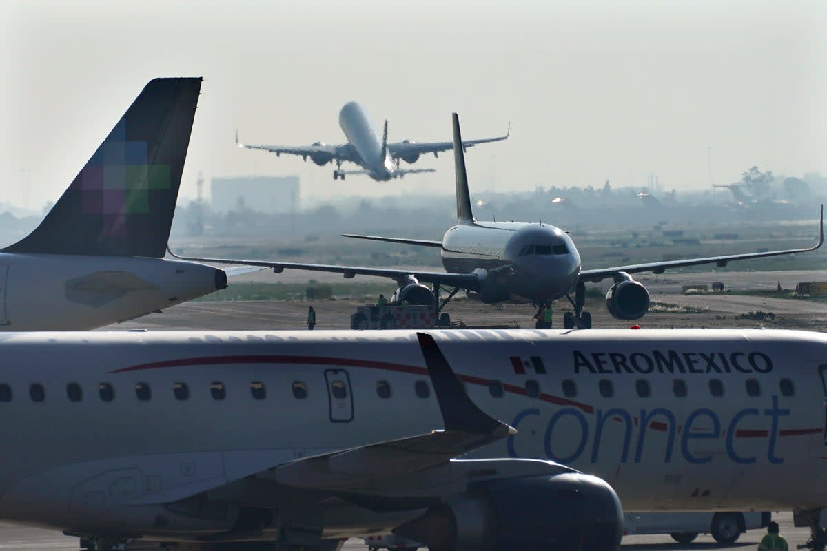 An AeroMexico plane taxis on the tarmac of the Benito Juarez International Airport (AP)