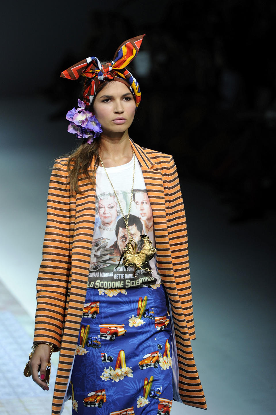 A model wears a creations of Stella Jean's women's Spring-Summer 2014 collection, part of the Milan Fashion Week, unveiled in Milan, Italy, Saturday, Sept. 21, 2013. (AP Photo/Giuseppe Aresu)