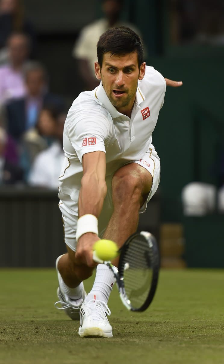 <p>Novak Djokovic of Serbia in action during his second round match against Adrian Mannarino of France at Wimbledon on June 29, 2016 in London, England. (Photo by Visionhaus/Corbis via Getty Images)</p>