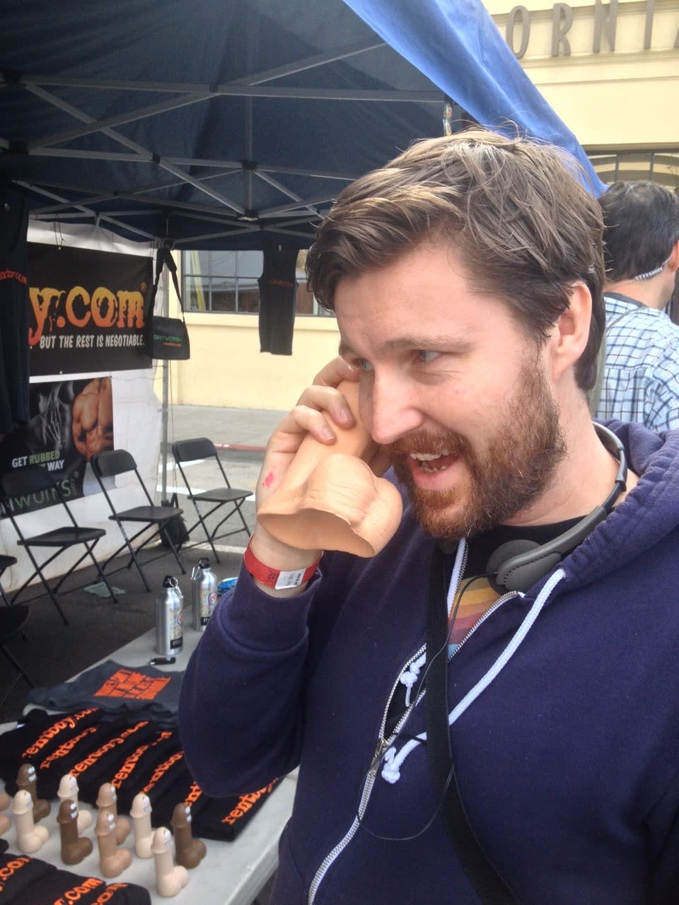 Andrew Haigh during a light moment on set