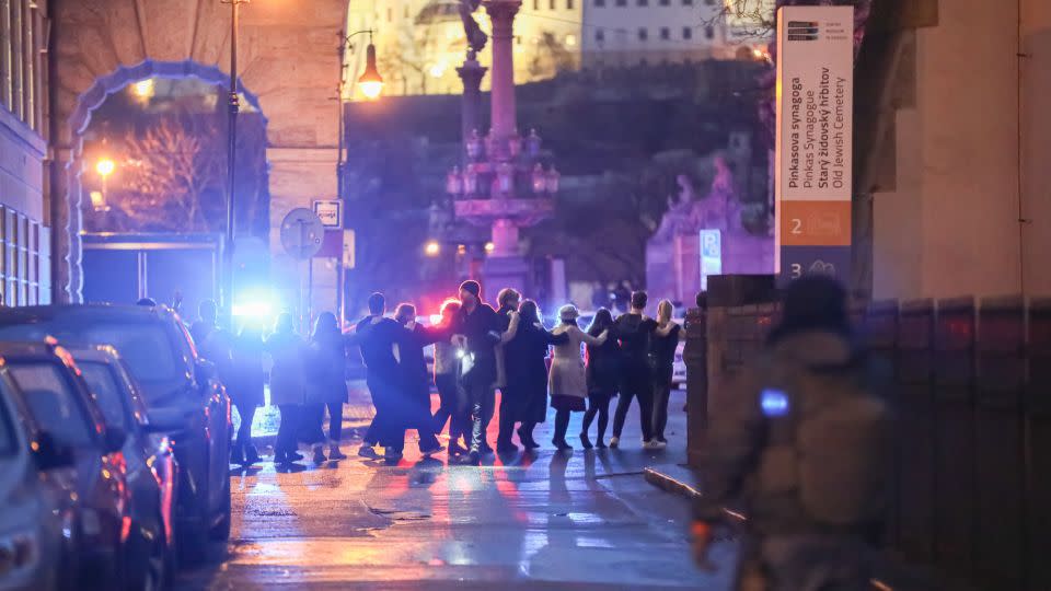 Students of Charles University are evacuated by police after a shooting on December 21, 2023 in Prague, Czech Republic. - Gabriel Kuchta/Getty Images
