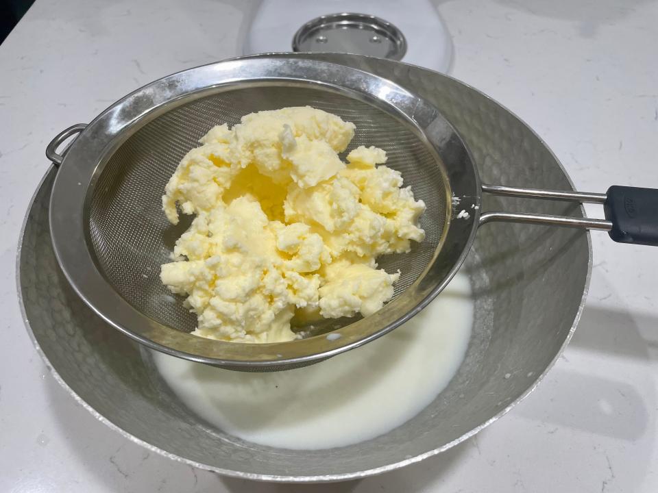 Straining butter for taste test