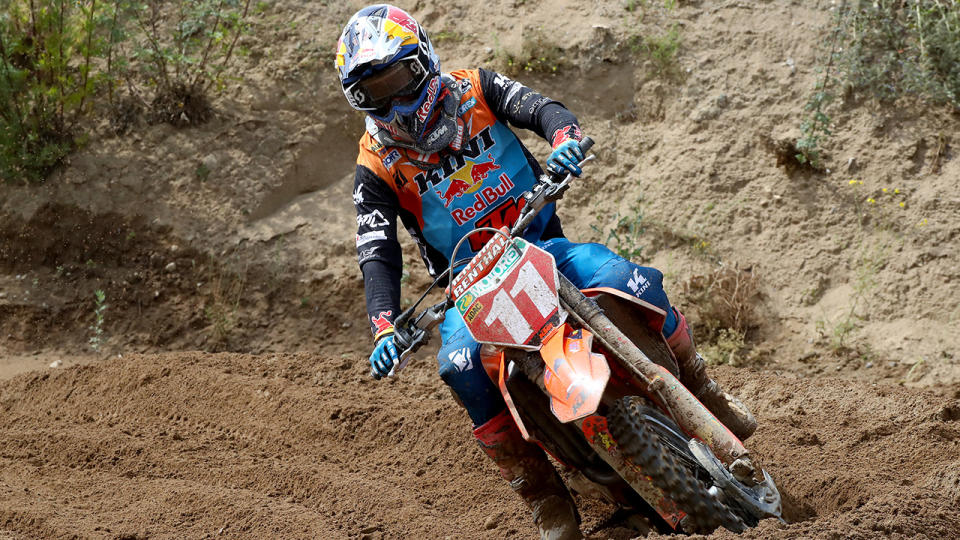 Rene Hofer, pictured here at the International German Motocross Championships in 2019.