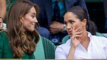 <p> To be a fly on the wall with this chat. </p> <p> The Princess of Wales and the Duchess of Sussex enjoyed a good gossip, and judging by Kate's reaction, whatever was being shared was interesting. </p> <p> Meghan appears to be covering her mouth as she shares a chat with her sister-in-law, leaving us wanting to know more. </p>