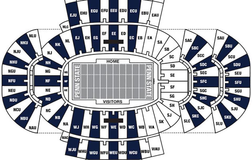 Penn State fans at Saturday’s game should wear the color on this map corresponding with their seating section.