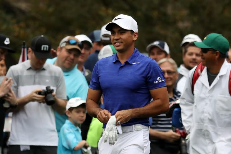 Jason Day is in good spirits at the Masters. (Getty)